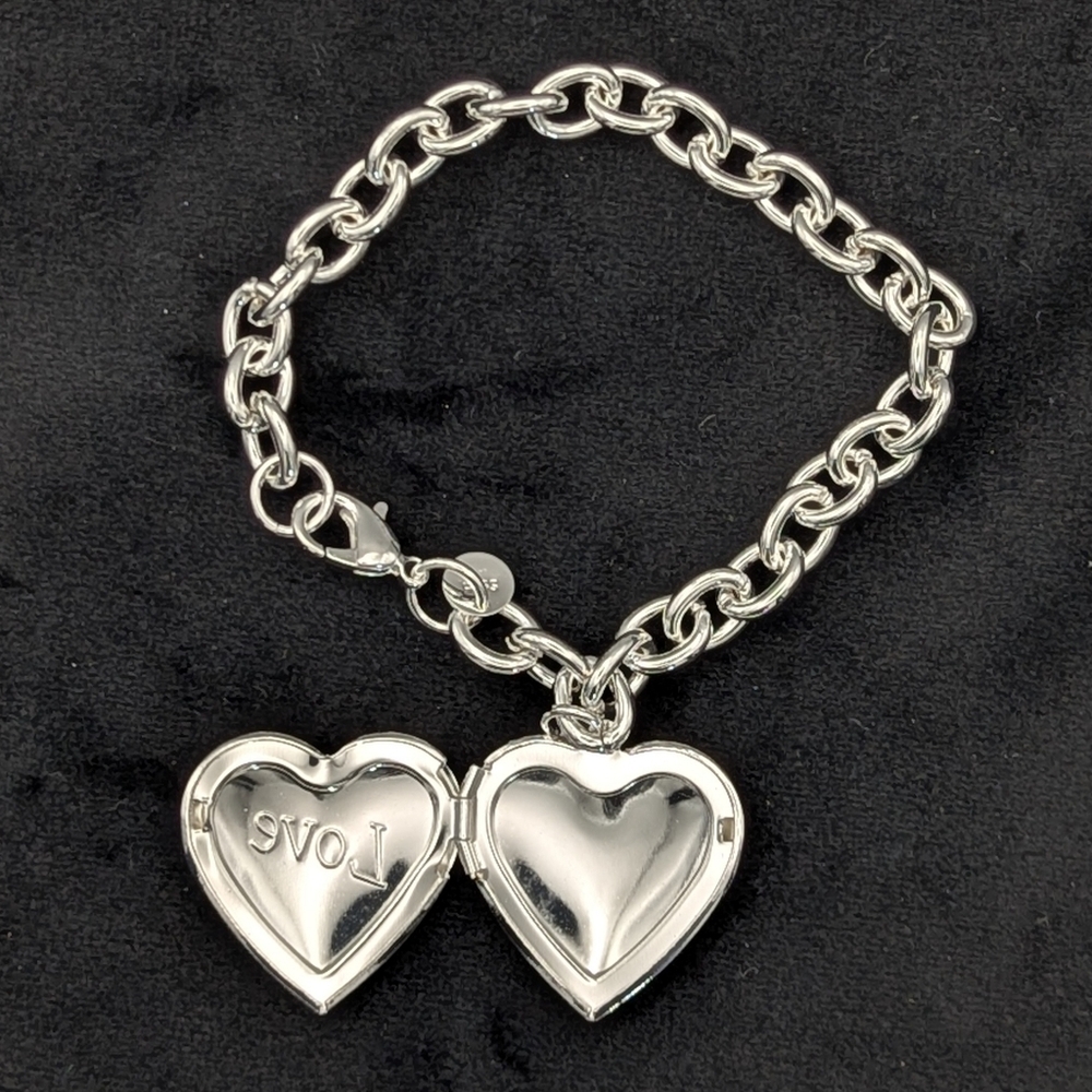 Sterling Silver 925 Love Heart Locket Charm Bracelet Bangle For Pictures - Picture 3 of 8